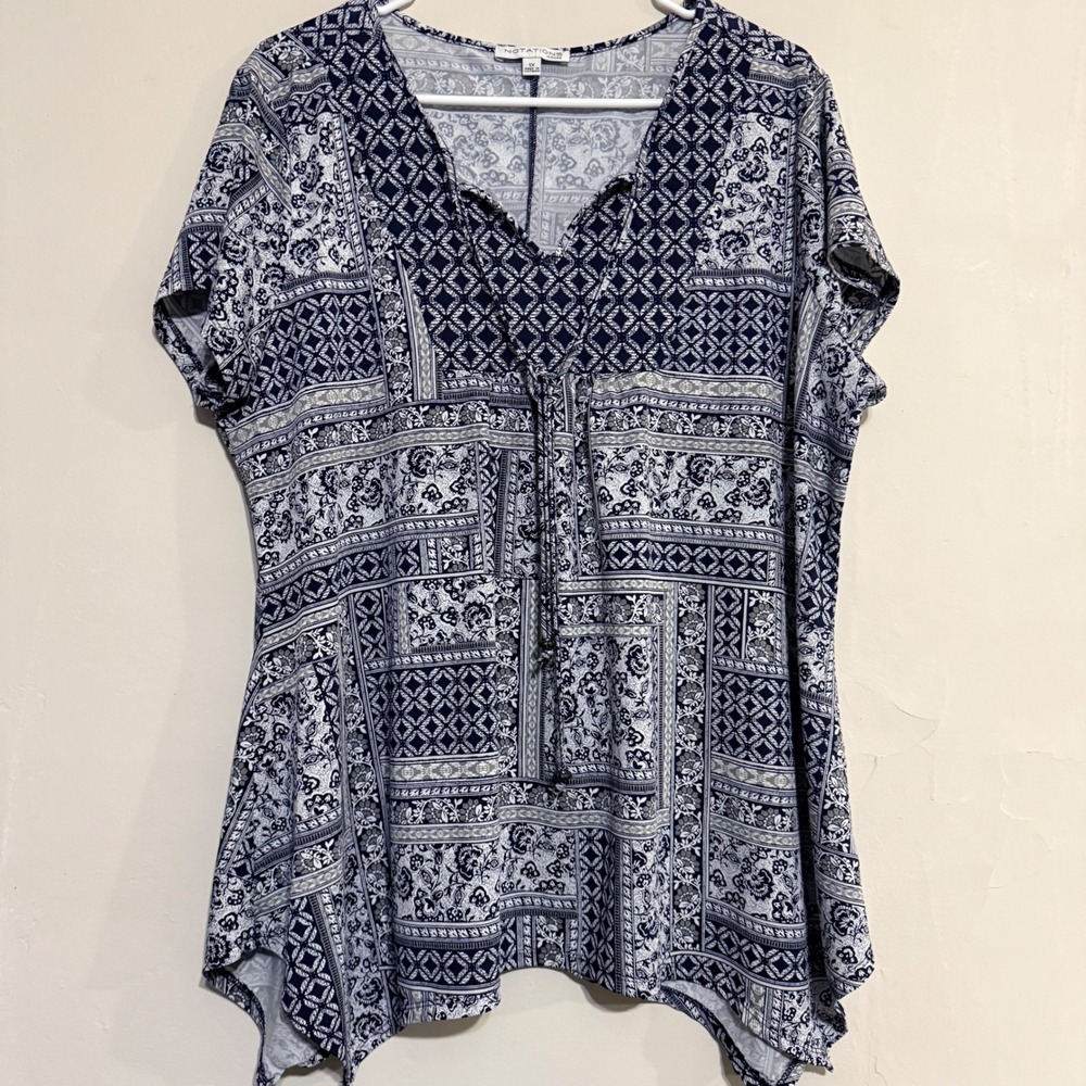 Y2K NOTATIONS Plus 1X V Neck Short Sleeve Top Boho IndieSleeze Retro Casual